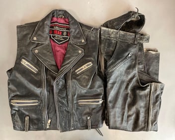 Leather Motorcycle Vest and Chaps