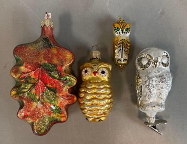 Group of Glass Owl Ornaments