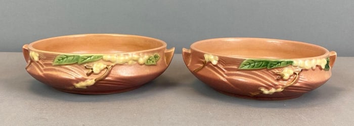 Group of 2 Vintage Roseville Pottery Snowberry Console Bowls