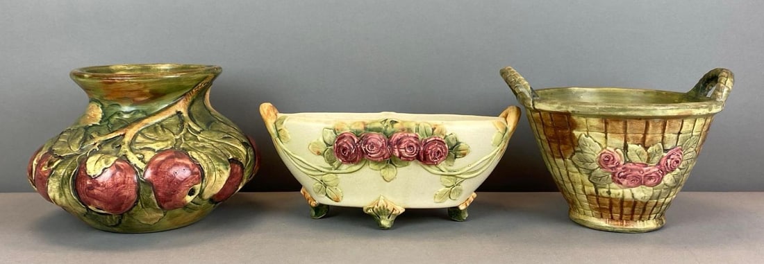 Group of 3 Vintage Weller Floral Pottery (1 of 3)