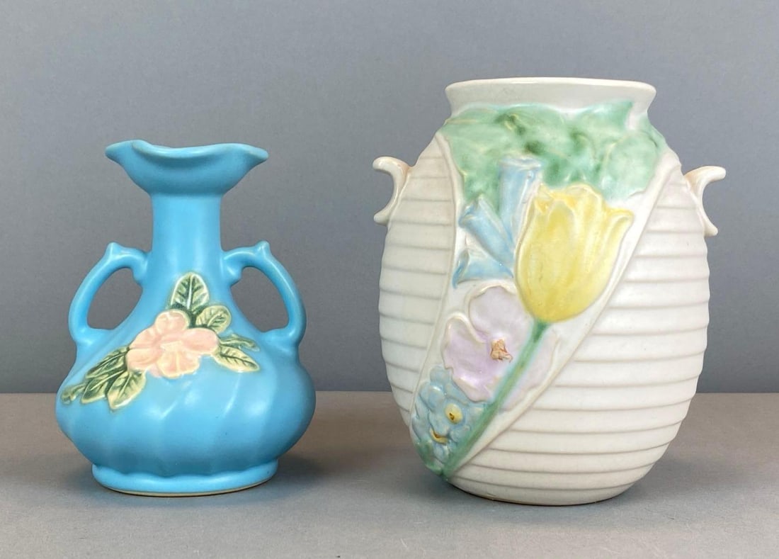 Group of 2 Vintage Weller Floral Pottery Vases (1 of 3)