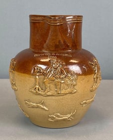 1884 Edwin S Smith Figural Relief Stoneware Pitcher