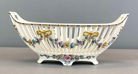 Antique RVR Openwork Porcelain Floral Footed Bowl