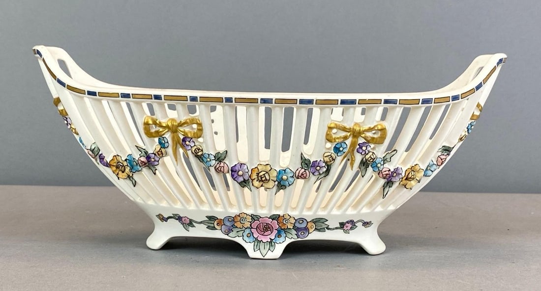 Antique RVR Openwork Porcelain Floral Footed Bowl (1 of 9)