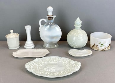 Group of White Pressed Glass Items