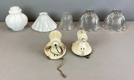 Group of Glass Lamp Shades and Wall Sconces