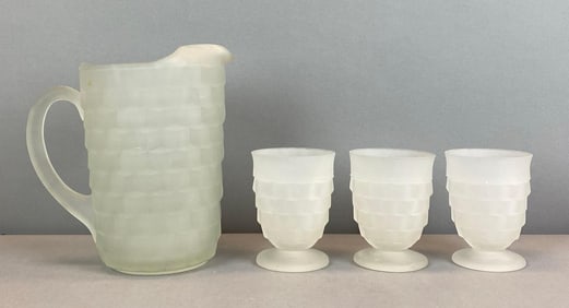Indiana Glass Company Whitehall Colony Cubist Frosted Pitcher Set