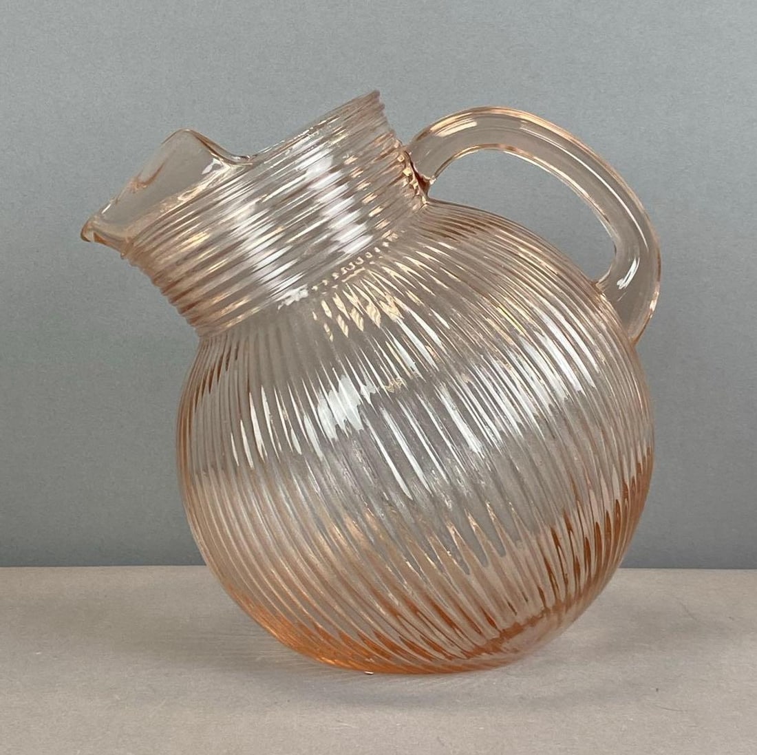 Vintage Pink Ribbed Pressed Glass Pitcher (1 of 4)