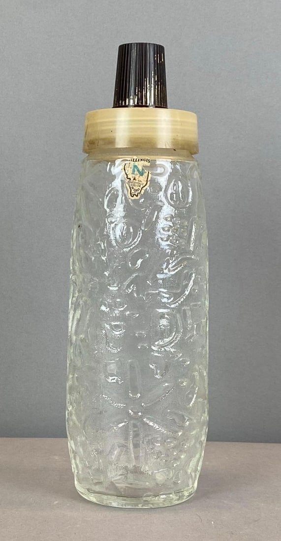 Vintage Seagrams Illinois Series N Textured Glass Decanter: marked on base, original sticker shown, measures 10 1/4” H x 3 1/4” W x 3 1/4” D