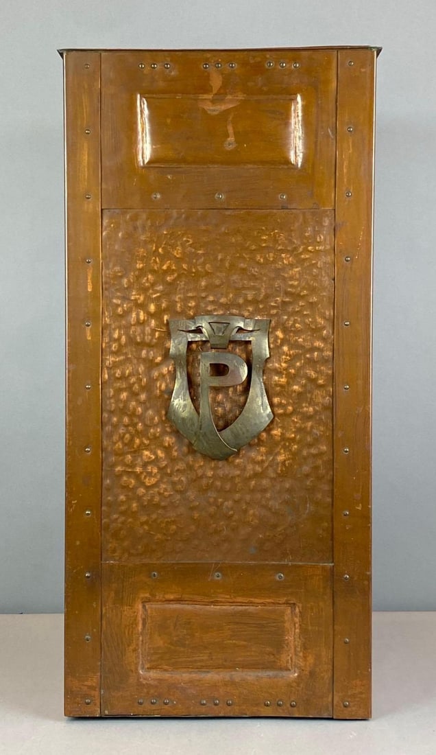 Antique Painted Copper and Brass Trash Bin (1 of 5)