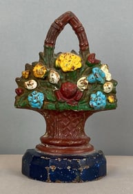 Antique Cast Iron Flower Basket Door Stop