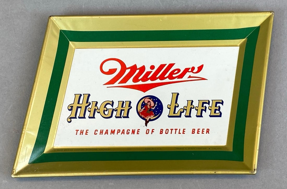 Vintage Miller High Life Beer Tin-Litho Advertising Tip Tray (1 of 2)