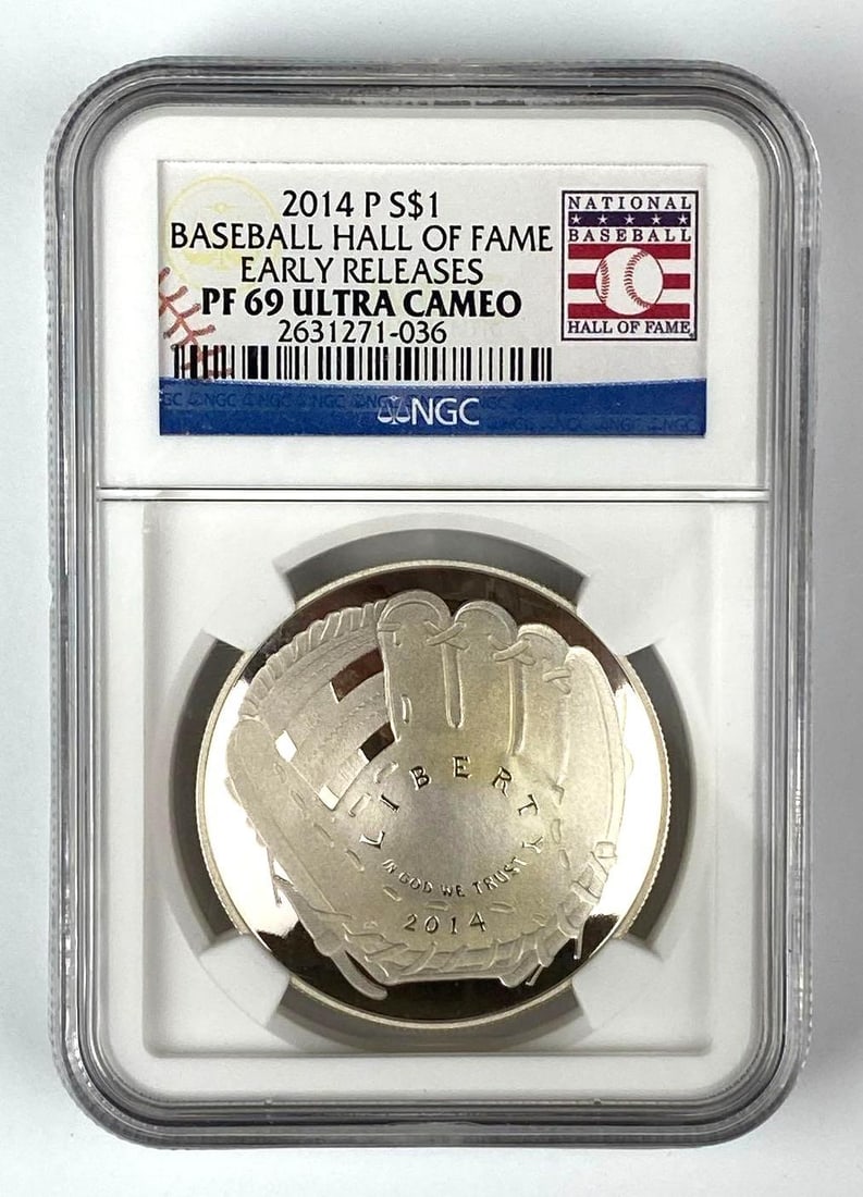 2014 P $1 Baseball Hall of Fame 1 oz Silver NGC Grades PF69 Ultra Cameo (1 of 2)