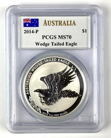 2014 P Australia $1 Wedge Tail Eagle PCGS Graded MS70