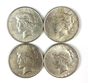 Group of 4 US Peace Silver Dollars