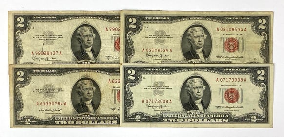 Group of 4 $2 Red Seal Notes