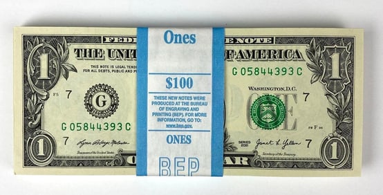 Group of 100 2021 US Mint $1 Consecutive Serial Numbered Bills