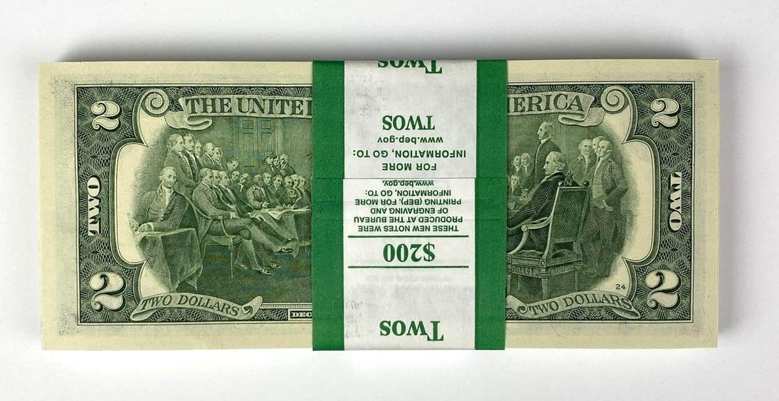 Group of 100 2017 US Mint $2 Consecutive Serial Numbered Bills - 2