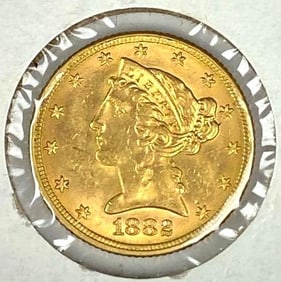 1882 US $5 Liberty Head Gold Coin
