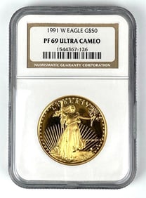 1991 W American Gold Eagle $50 1 oz NGC Graded PF69 Ultra Cameo