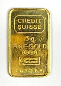 Credit Suisse 5 Gram .999 Fine Gold Ingot/ Bar