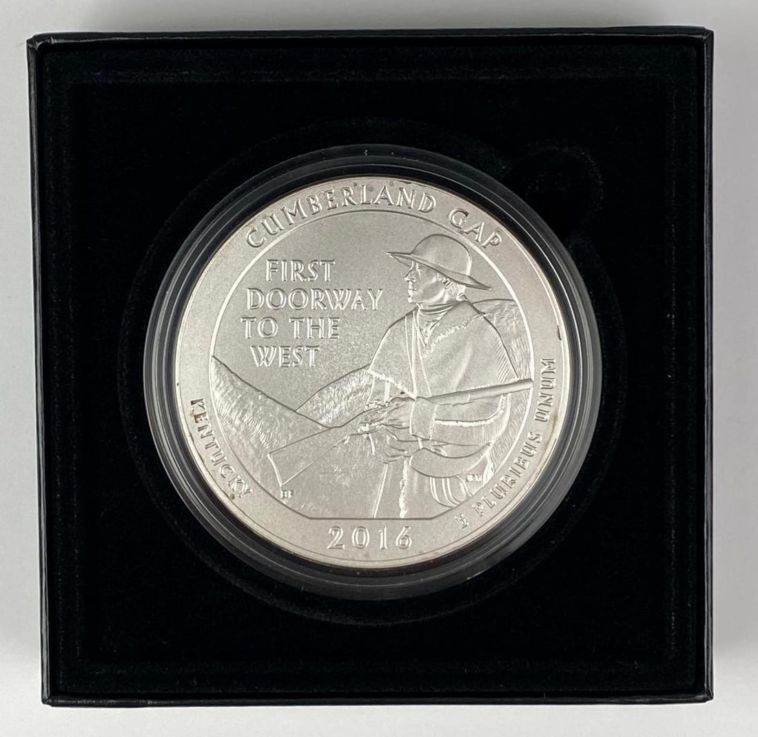 2016 US Mint ATB Cumberland Gap Kentucky 5 oz .999 UNC Proof: 2016 US Mint ATB Cumberland Gap Kentucky 5 oz .999 UNC Proof