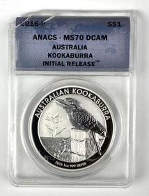 2016 P Australia Kookaburra $1 1 oz .999 Silver ANACS Graded MS70 DCAM