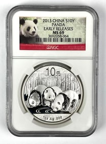 2013 10 Yuan China Panda 1 oz .999 Silver NGC Graded MS69
