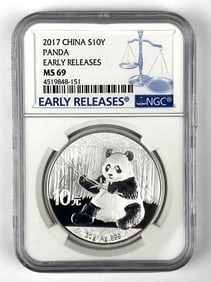 2017 China 10 Yuan Panda 30 Gram .999 Silver NGC Graded MS69