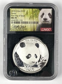 2018 China 10 Yuan Panda 30 Gram .999 Silver NGC Graded MS70
