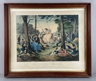 Antique Currier and Ives The Pic-Nic Party Lithograph