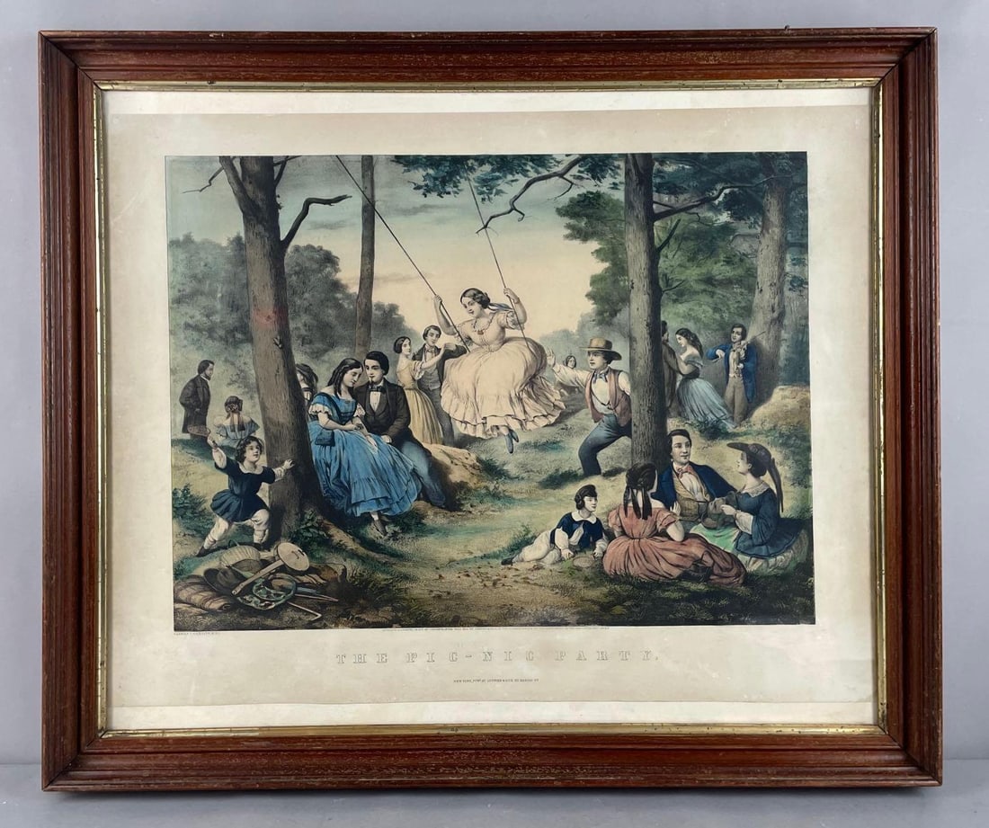 Antique Currier and Ives The Pic-Nic Party Lithograph (1 of 3)