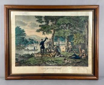 Antique Currier and Ives Life in the Woods Lithograph