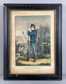 Antique Currier and Ives The Soldier Boy On Duty Lithograph