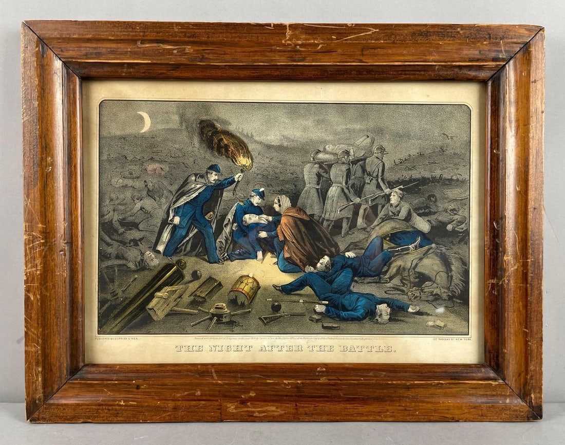 Antique Currier and Ives The Night After Thee Battle Lithograph (1 of 2)