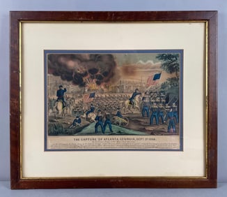 Antique Currier and Ives The Capture of Atlanta Georgia Lithograph