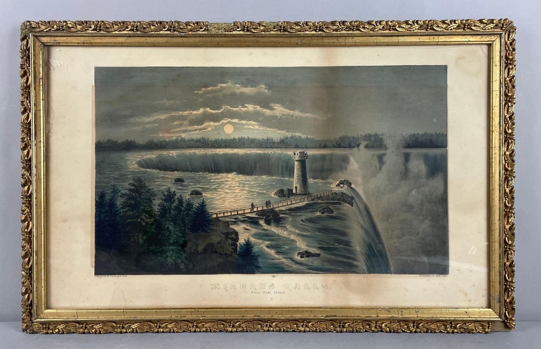 Antique Currier and Ives Niagara Falls from Goat Island Lithograph (1 of 3)