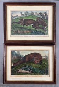 Group of 2 Antique N. Currier Fox Lithographs