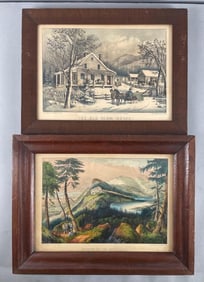 Group of 2 Antique Currier and Ives Homestead Lithographs