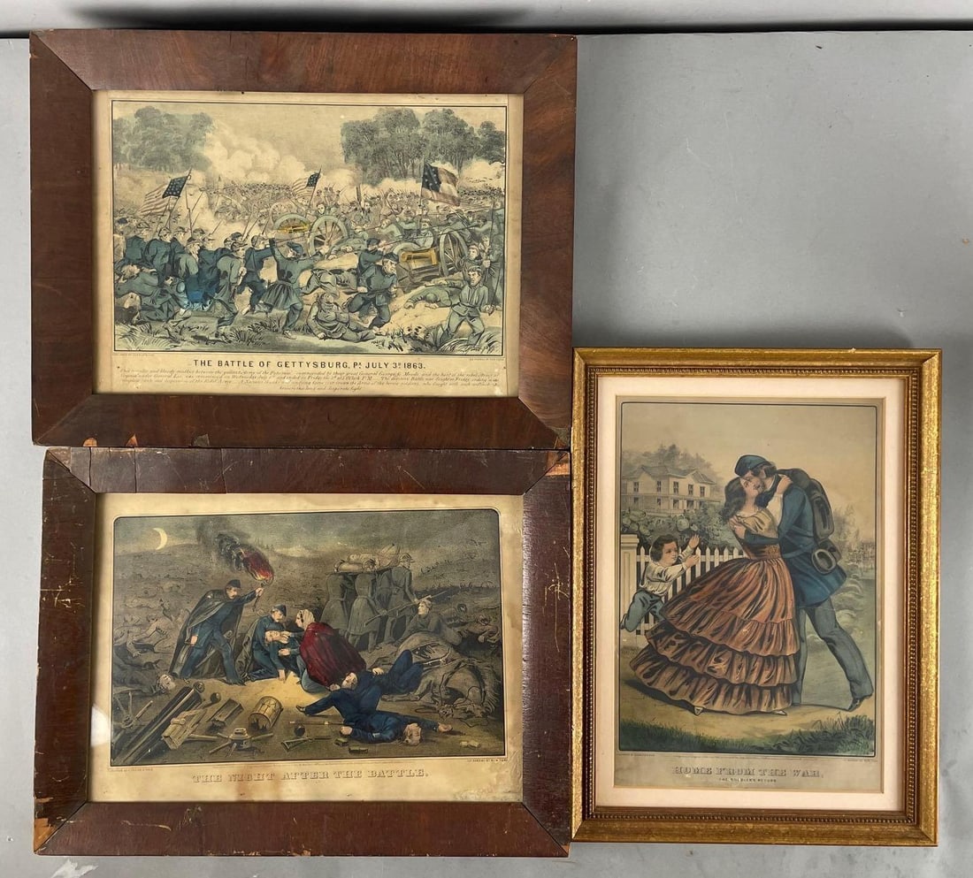 Group of 3 Antique Currier and Ives Civil War Lithographs (1 of 2)