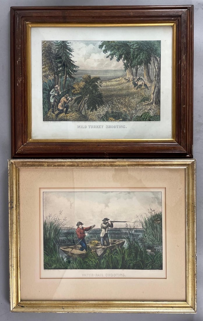 Group of 2 Antique Currier and Ives Bird Hunting Lithographs (1 of 2)