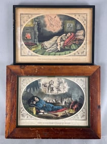 Group of 2 Antique Currier and Ives Soldier Dream Lithographs