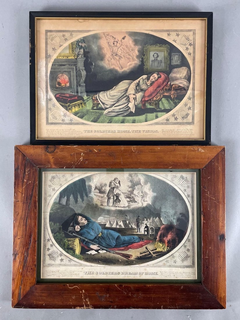 Group of 2 Antique Currier and Ives Soldier Dream Lithographs (1 of 2)