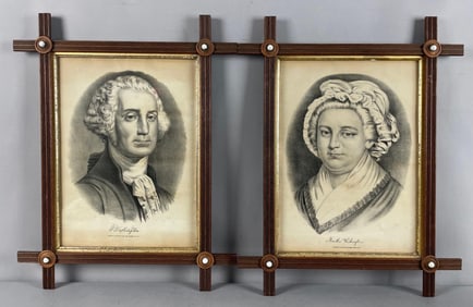 Group of 2 Antique Currier and Ives George and Martha Washington Portrait Lithographs