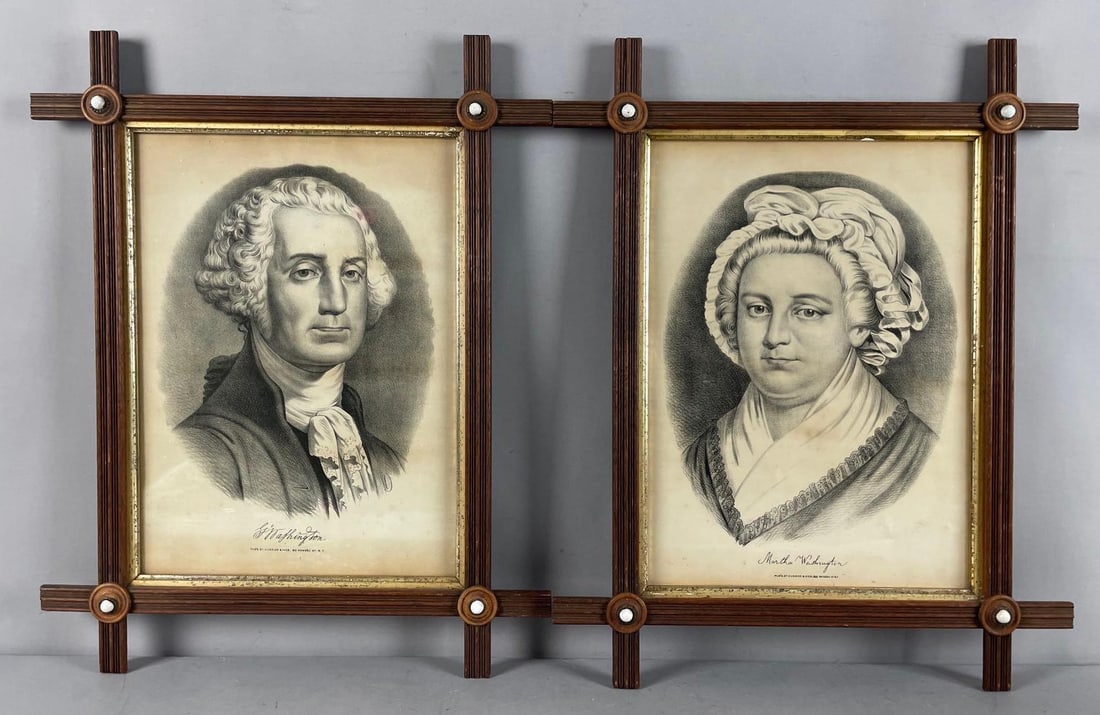 Group of 2 Antique Currier and Ives George and Martha Washington Portrait Lithographs (1 of 2)