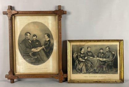 Group of 2 Antique Currier and Ives Lincoln Family Lithographs