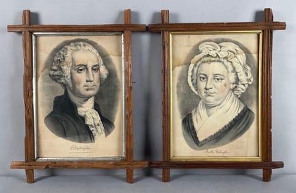 Group of 2 Antique Currier and Ives George and Martha Washington Portrait Lithographs