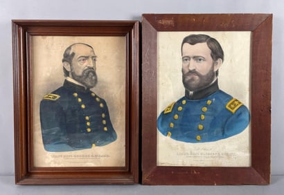 Group of 2 Antique Currier and Ives General Portrait Lithographs