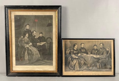 Group of 2 Antique Currier and Ives Lincoln Fanily Lithographs