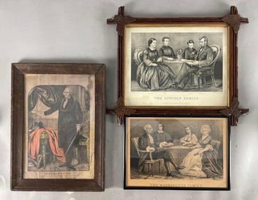 Group of 3 Antique Currier and Ives Washington and Lincoln Lithographs